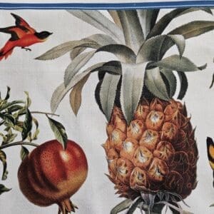 Pineapple, pomegranate, and birds illustration.