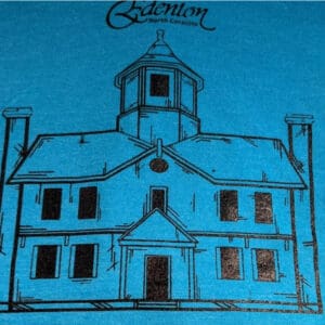 Illustration of a historic building on shirt.